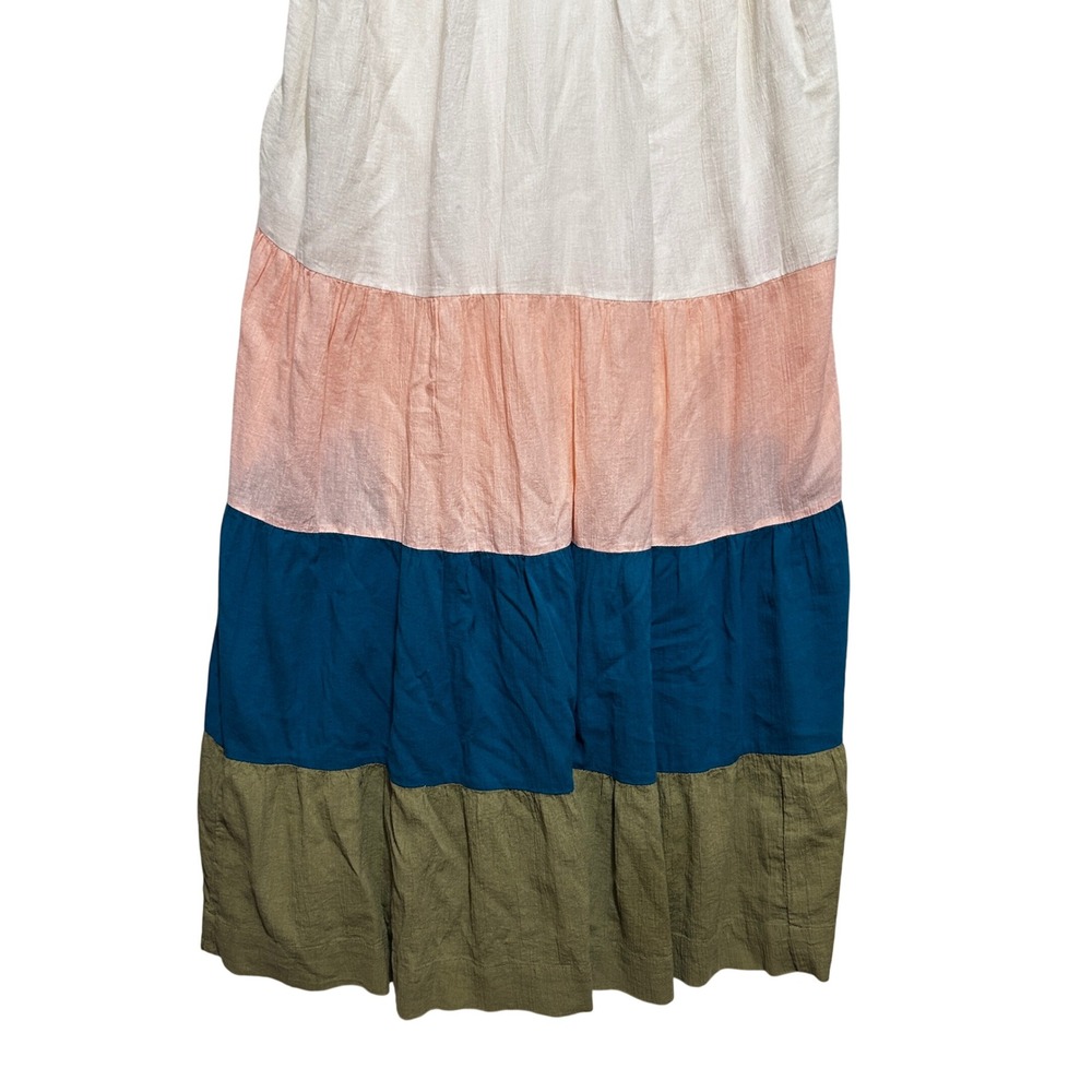 Old Navy Women Boho Cottage Maxi Dress L Ivory Colorblock Tiered Resort Festival - Picture 4 of 11